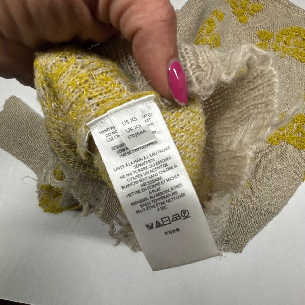 Anthropologie Floral Rose Distressed Alpaca Blend V-Neck Sweater Beige Yellow XS - Picture 7 of 9